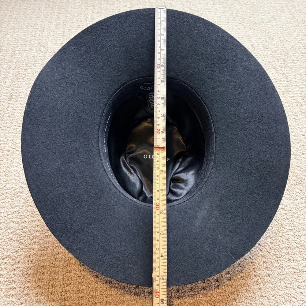 Gigi Pip Black 100% Australian Wool Wide Brim Fedora Hat 57 S/M